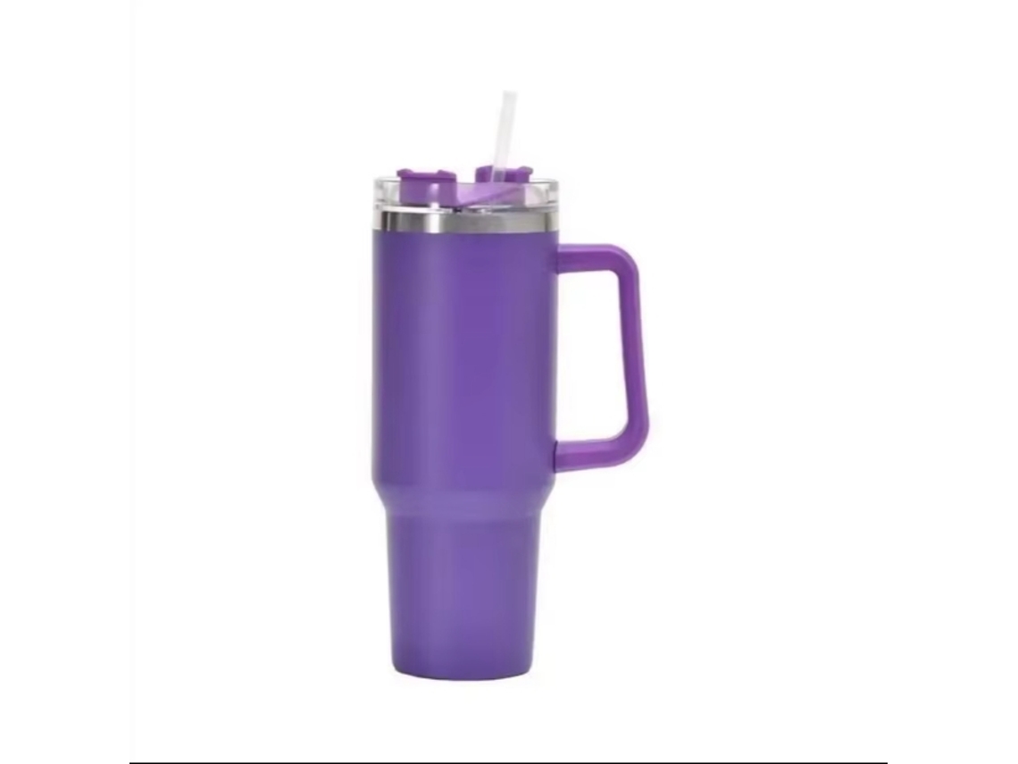 (morado) Taza De Viaje Con Aislamiento De Doble Pared, 40 Oz (1200 Ml) Con Asa Y Pajita