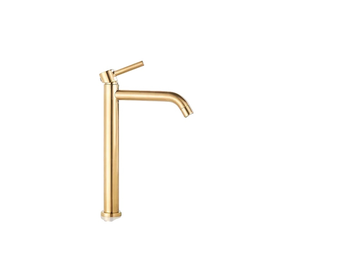 Grifo para lavabo, construcción metálica, diseño monomando, oro cepillado