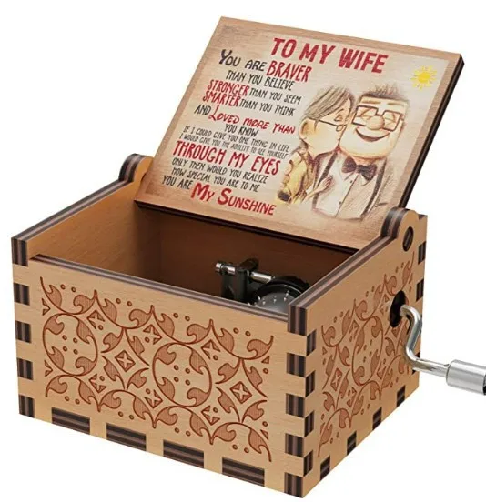 (para Mi Esposa 4) Caja De Música De Madera Con Manivela Y Mecanismo Silencioso, Un Regalo Romántico De Aniversario.