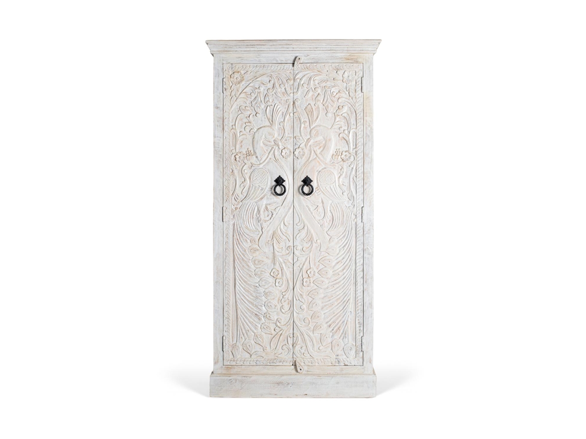 Armario de madera de mango con puertas talladas de estilo étnico