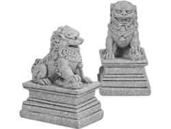Estatuas Leones Miniatura Arenisca 2 Piezas Estilo Chino Decoración Multifuncional Cafeterías Soportes Tv