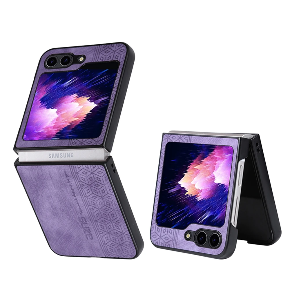(morado, Galaxy Z Flip5) Funda Para Teléfono Con Lujosa Textura De Cuero Retro, Cubierta Protectora Mate A Prueba De Polvo.