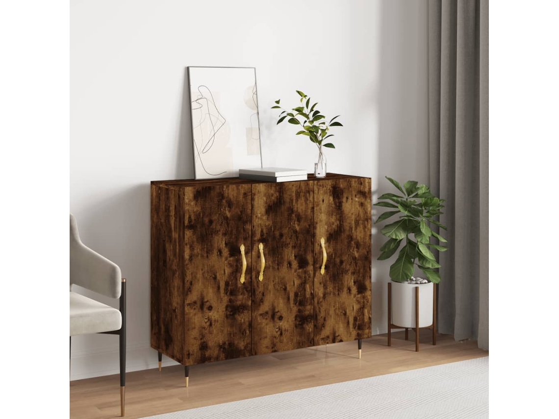 Aparador De Madera De Ingeniería Roble Ahumado 90x34x80 Cm