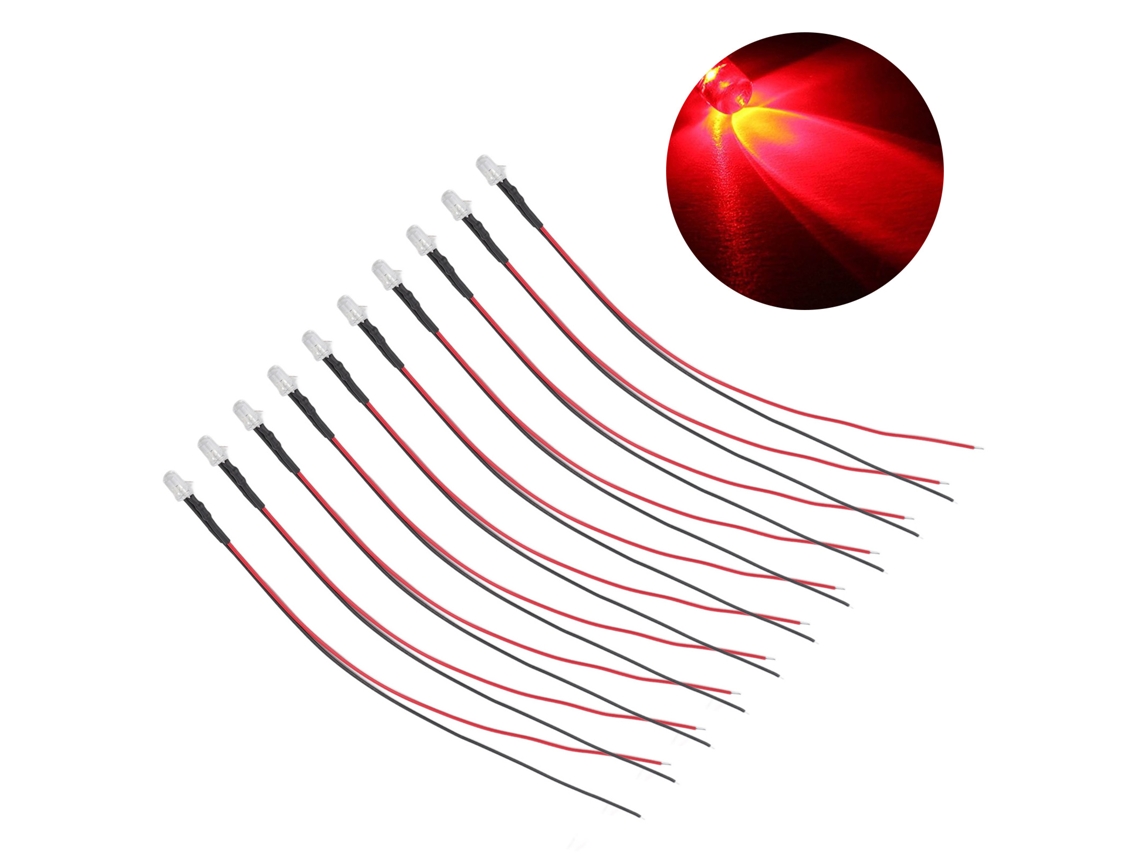 Yncm2026-10 Piezas Diodos Led Emisores De Luz 5mm Preconectados Electrónicos Para Decoración 5‑12v Luz Roja