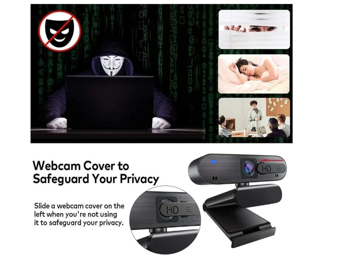Cámara web HD con micrófono para PC, 1080p, control deslizante, USB, con clip, para juegos, transmisión en directo, color negro, Yizhood