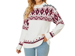 Jersey De Manga Larga Cuello Redondo Con Patrón De Dibujos Animados Navideños Suelto Suave Fibra Acrílica Para Otoño Invierno Beige S