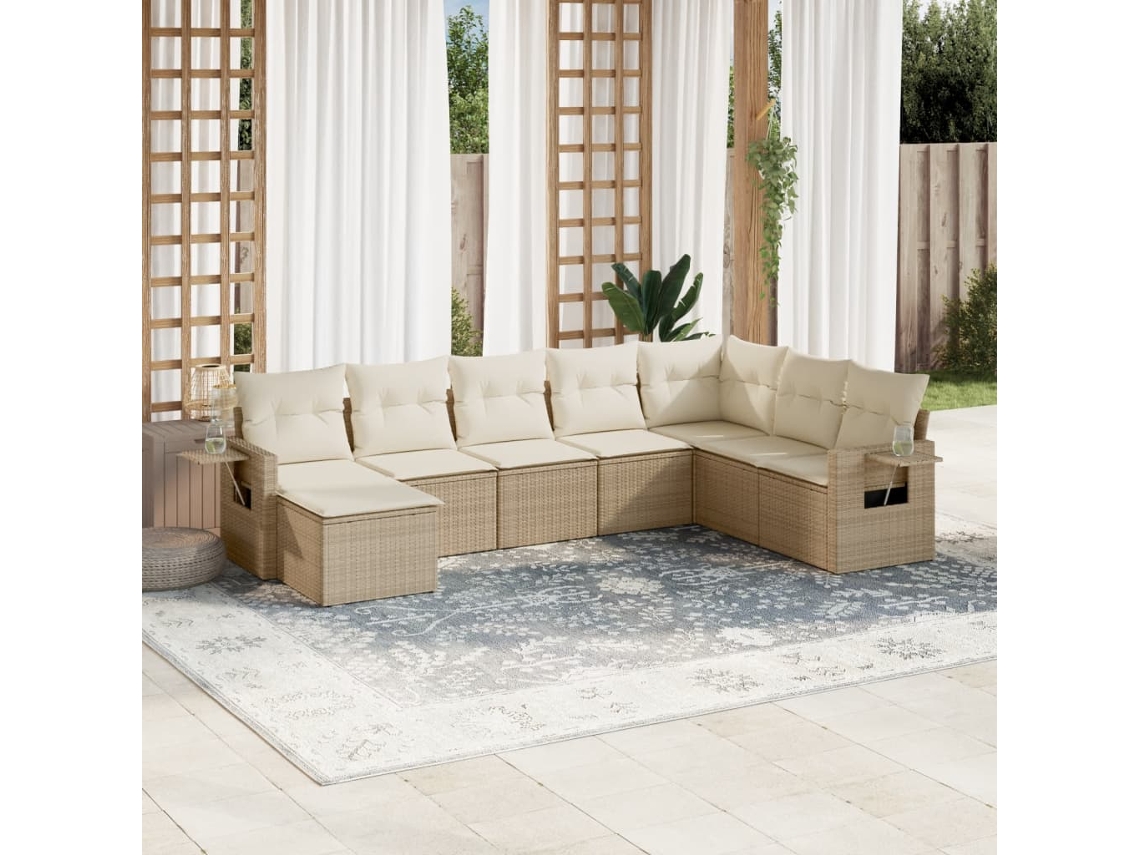 Conjunto de 8 sofás de jardín con cojines de mimbre beige Dkd Home Decor
