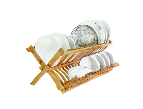 Escurreplatos Escurridor De Platos Madera Bambú Plegable Cocina 35X33Cm KMT