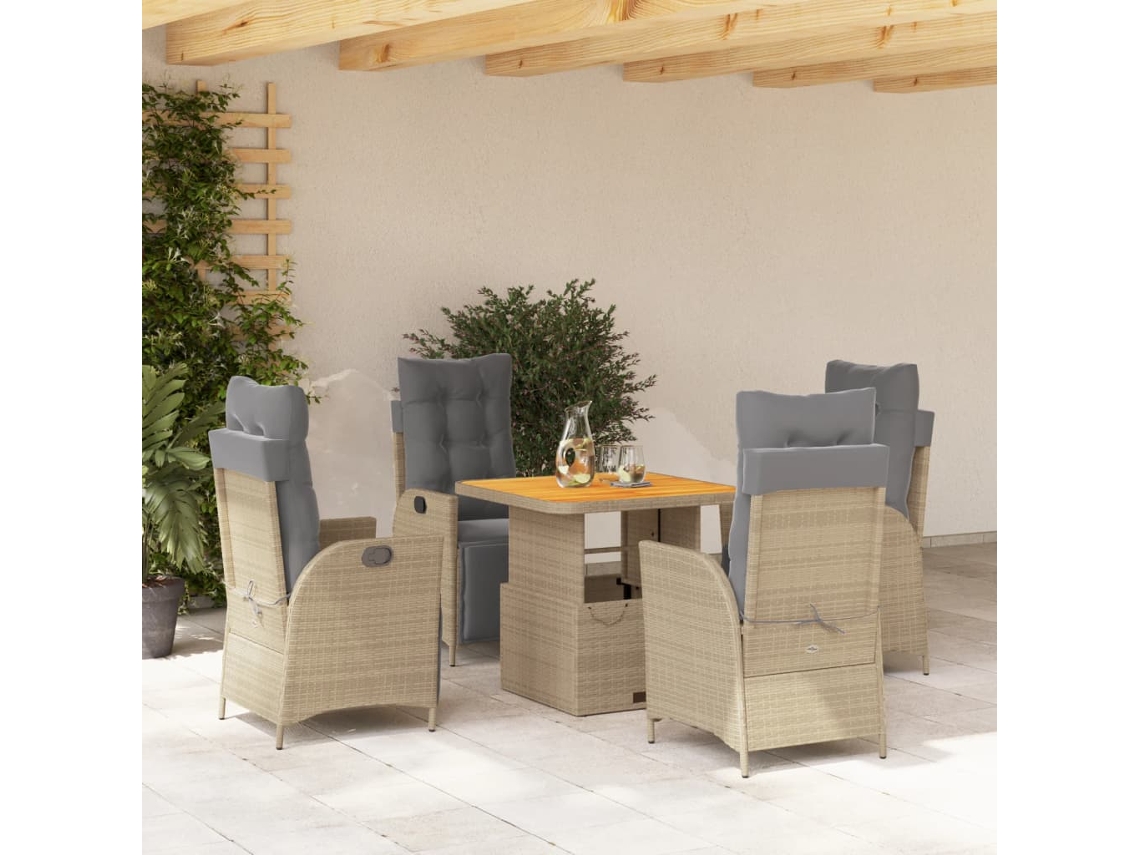Juego de comedor de jardín de 5 piezas con cojines, mimbre sintético beige, Dkd Home Decor