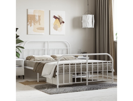 MAISON EXCLUSIVE Estructura de cama con cabecero y pies de cama 135X190 cm metal blanco