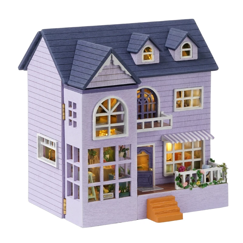 (d032f) Casa de muñecas miniatura de madera para armar, con muebles y luces, juguete en miniatura, superventas