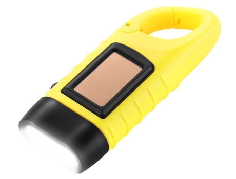 Linterna de emergencia manivela, linterna LED portátil manivela energía solar dinamo mosquetón energía, amarillo