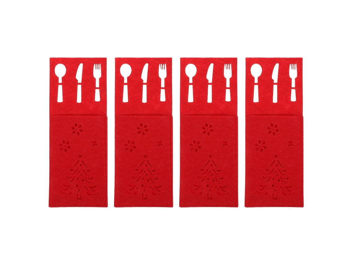 Portacubiertos para mesa de fiesta y Navidad, en fieltro rojo, juego de 4 piezas Nostalgia88