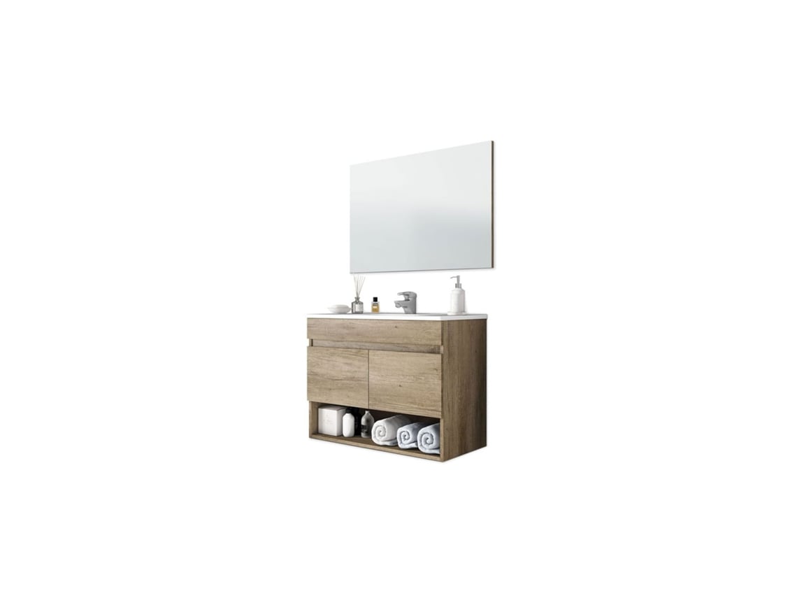Mueble de baño con espejo Cotton 2 puertas Nordik 80 x 64 x 45cm cm