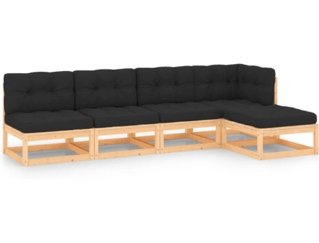 Conjunto 5 de muebles de jardín VIDAXL y cojines madera maciza pino