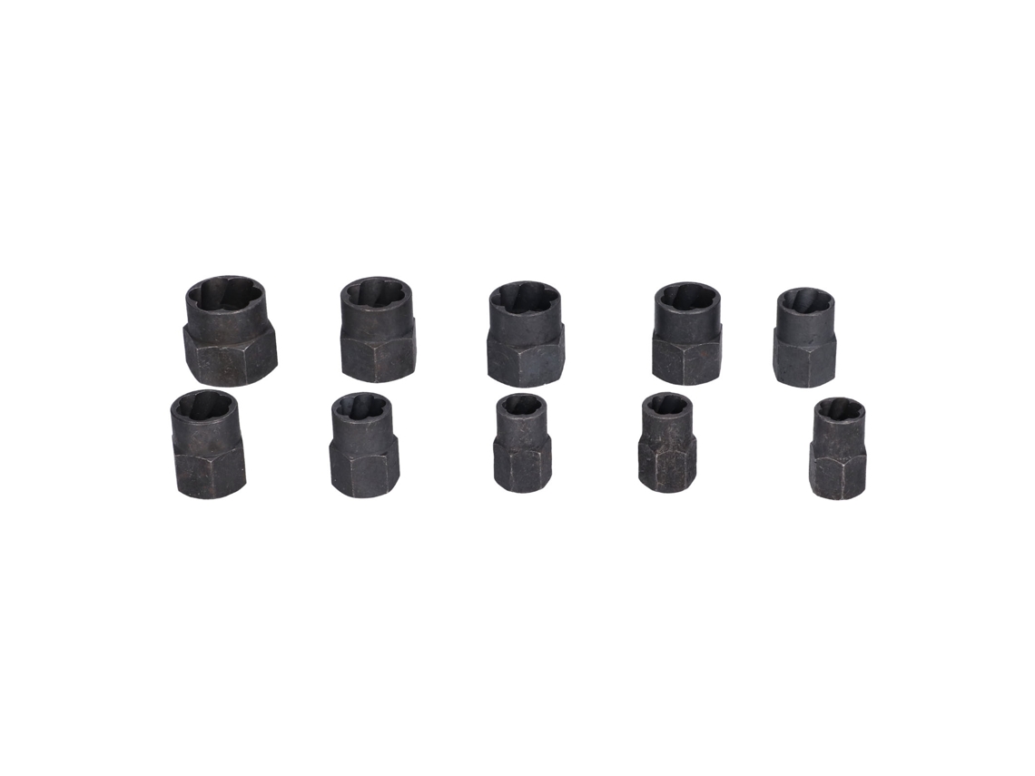 Llave Extractora De Tuercas Rotas De Acero Cromo-vanadio De 10 Piezas Con Dientes De Corte En Espiral Para Reparaciones Industriales.