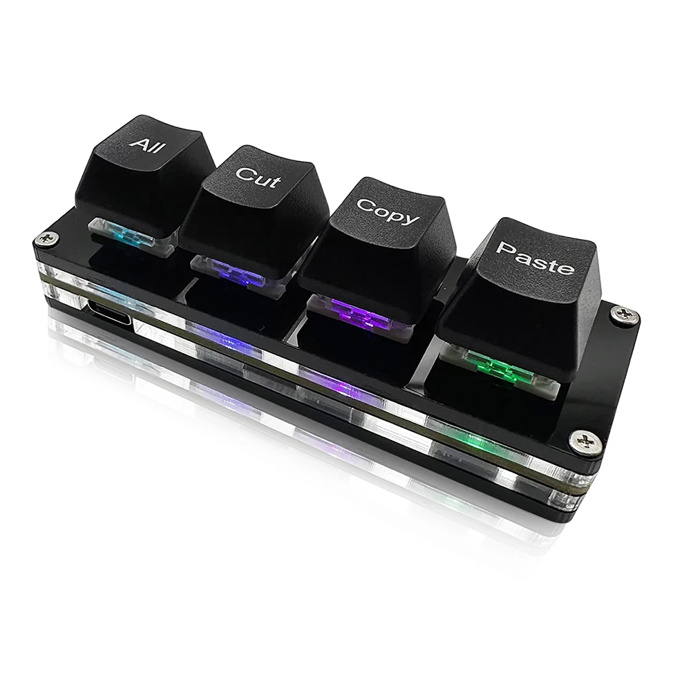 (preto) Mini Teclado Macro De Quatro Teclas: Selecionar Tudo, Recortar, Copiar, Colar, Teclado De Atalhos Ctrl+ax+cv (teclado Para Uma Mão)