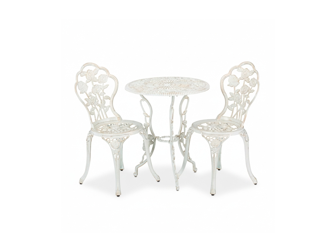 Conjunto De Mobiliário De Jardim Relaxdays, 3 Peças, Mesa, 2 Cadeiras, Varanda, Jardim, Conjunto Vintage, Alumínio.