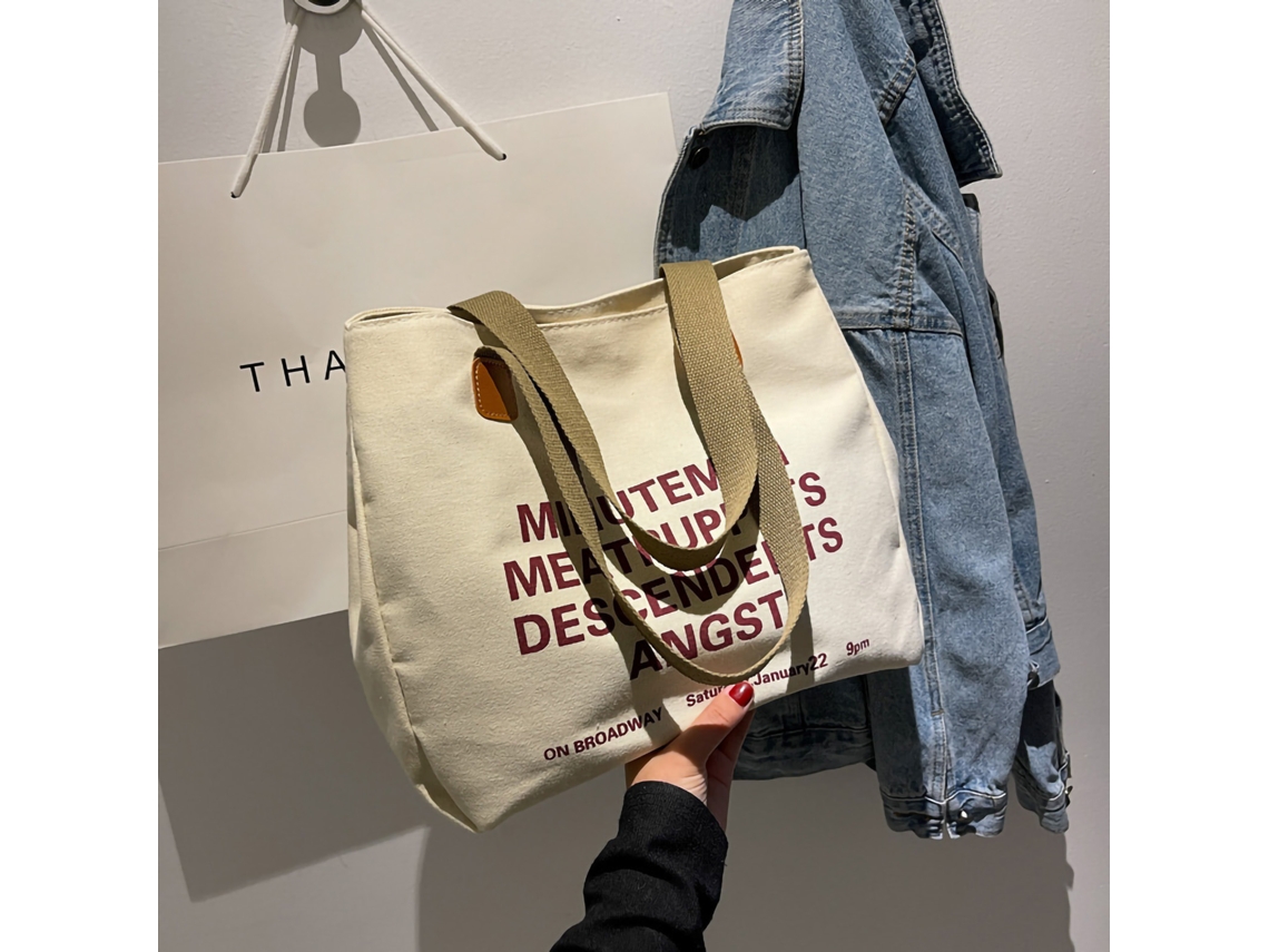 Bolso De Compras De Lona Sencillo, Informal, Elegante Y De Gran Capacidad Para Hombres Y Mujeres, Color Blanco.