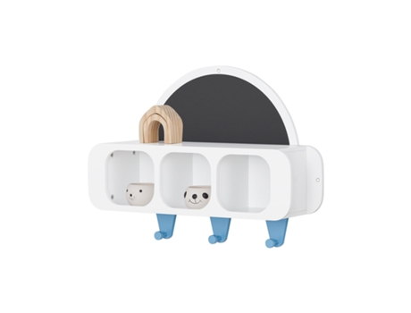 Kmb86-W Estantería de Pared para Niños con 1 Pizarra, 3 Compartimentos y 3 Ganchos Blanco y Azul SOBUY