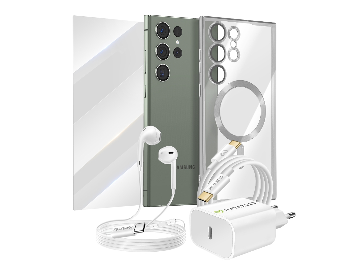 Pack Esencial Para Galaxy S23 Ultra Funda, Protector, Cargador, Auriculares (5 Piezas)