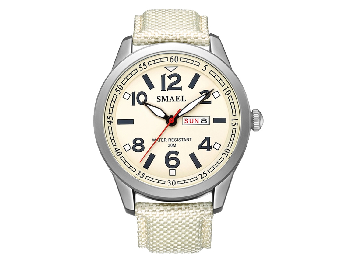 Reloj Electrónico De Cuarzo Impermeable Para Hombre Smael Con Correa De Nailon Blanca.