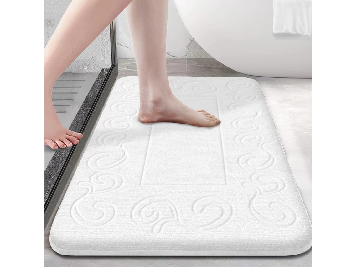 (blanco) Alfombra De Baño Ultra Suave, Absorbente Y Antideslizante, Lavable A Máquina, Fabricada En Fibra De Poliéster.
