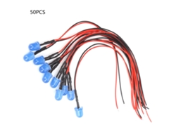 50 Diodos Emisores De Luz De 12 V Y 8 Mm Con Cable De 20 Cm, Calibre 26 Awg, Color Azul Brillante.