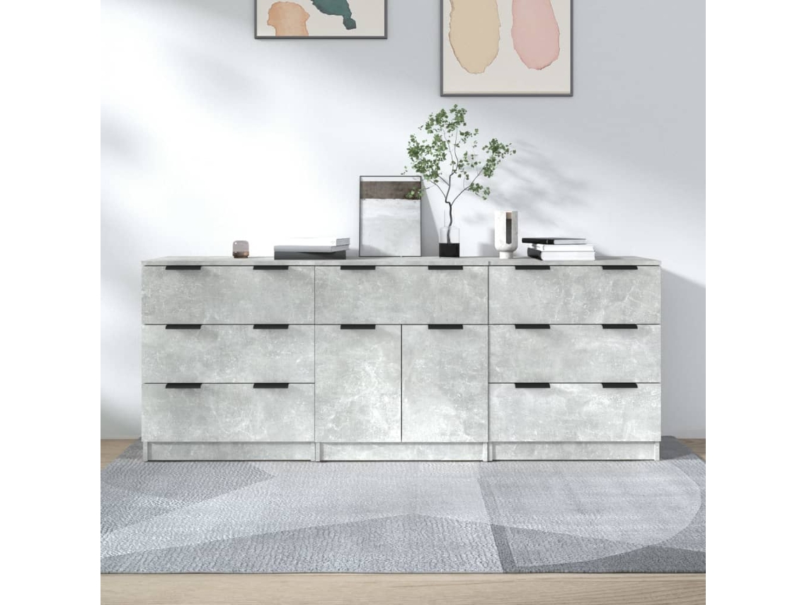 Aparador De 3 Uds | Aparador De Comedor | Armario De Cocina Madera Contrachapada Gris Hormigón