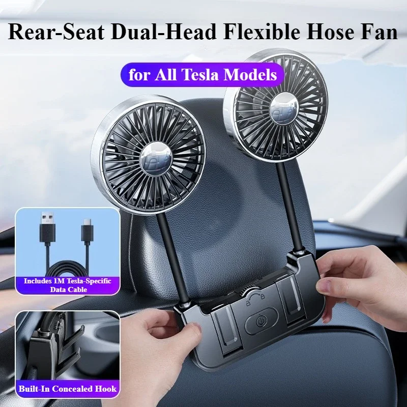 Ventilador Trasero Para Asiento De Coche (negro), Doble Tubo, Rotación De 360°, 3 Velocidades.