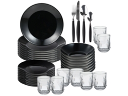 Vajilla Negra 24 Piezas 8 Vasos Set 32 Cubiertos San Ignacio (380ml)