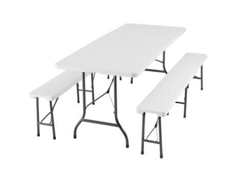 Mesa y Bancos de Comedor TECTAKE (180 x 74 x 72 cm - Plástico - Blanco)