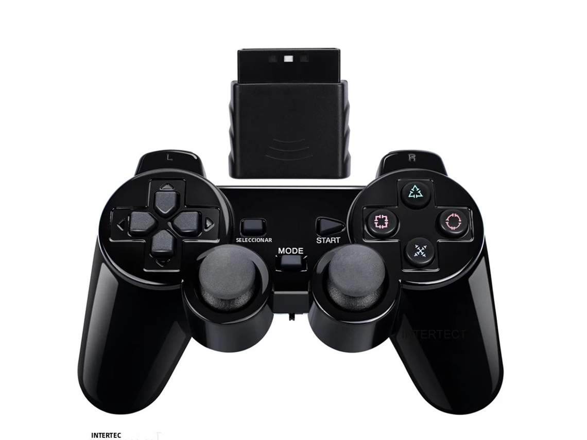 Mando inalámbrico para PlayStation 2 con doble vibración Mdug (negro)