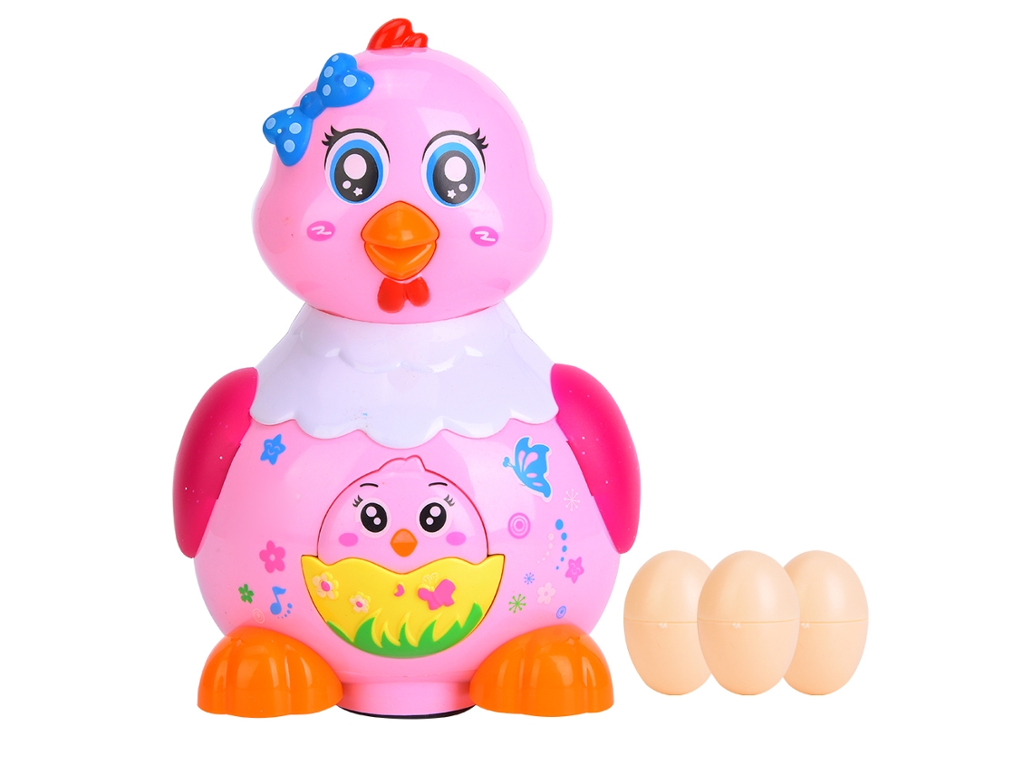 Ats-juguete Educatsivo Electrónico Gallina Pequeña Pone Huevos Con Luces Coloridas Y Música Divertida Rosa