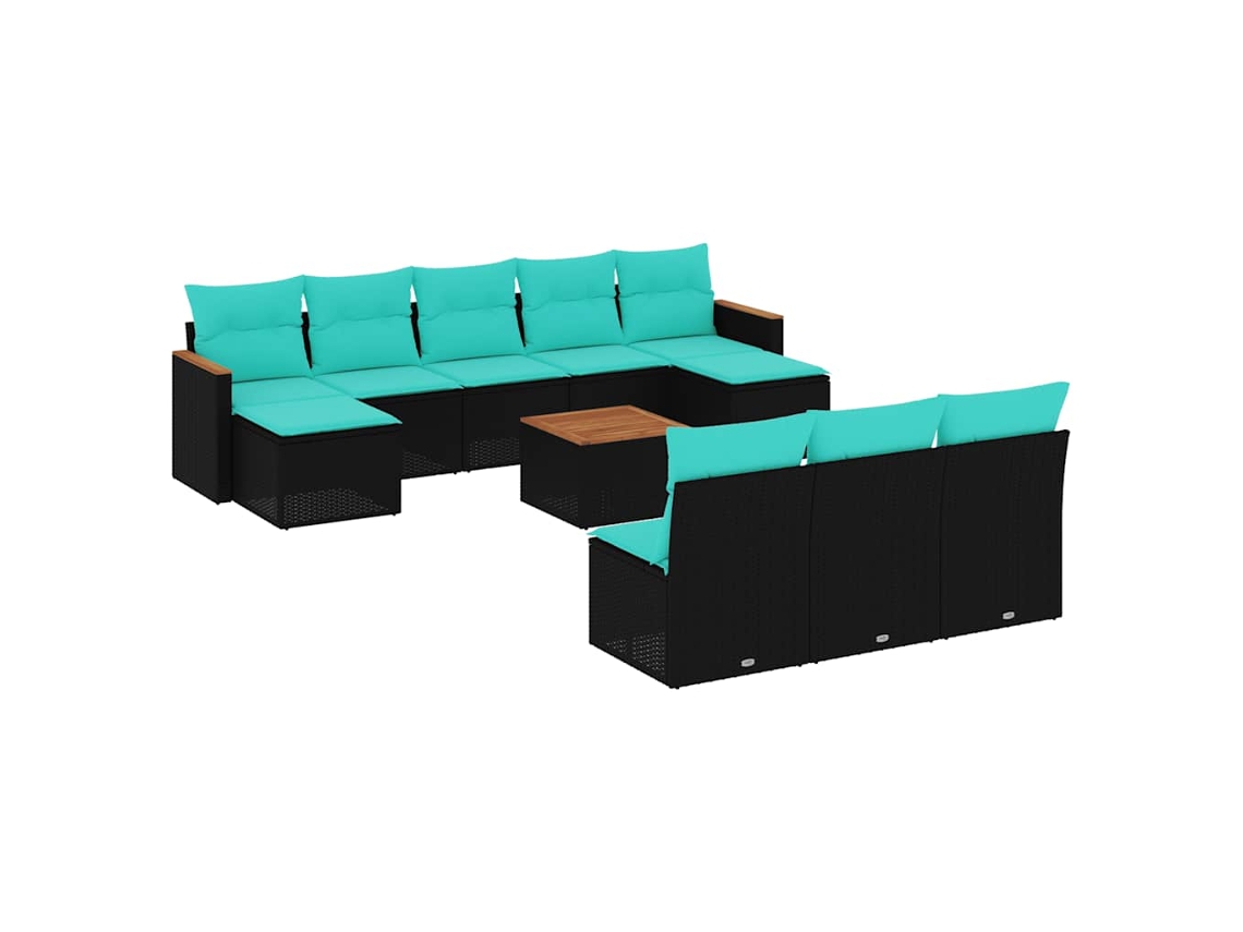 Maison Exclusive - Conjunto De Sofá De Jardín De 11 Piezas Con Cojines, De Poliratán Negro