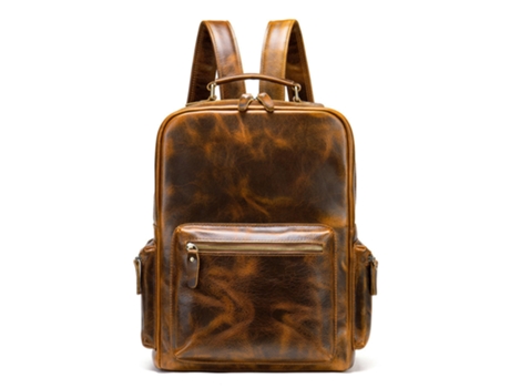 Mochila De Hombre Mochila De Cuero Genuino Vintage para Hombre para Computadora Portátil Bolsa De Viaje De Gran Capacidad-Café Aceite