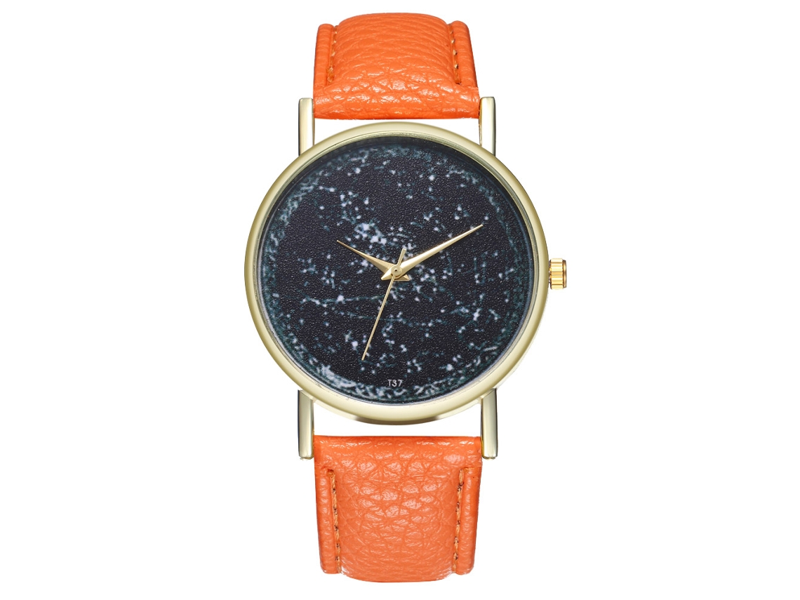 Reloj De Cuarzo Unisex Con Correa De Cuero Pu Fashion Dial Universo Naranja