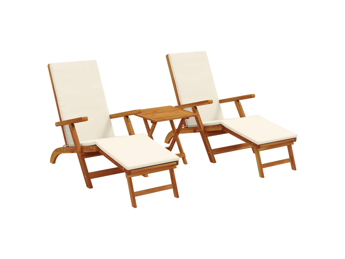 Maison Exclusive - Recliner Y Tumbona Plegable 3 Pcs Crema Madera De Acacia Sólida