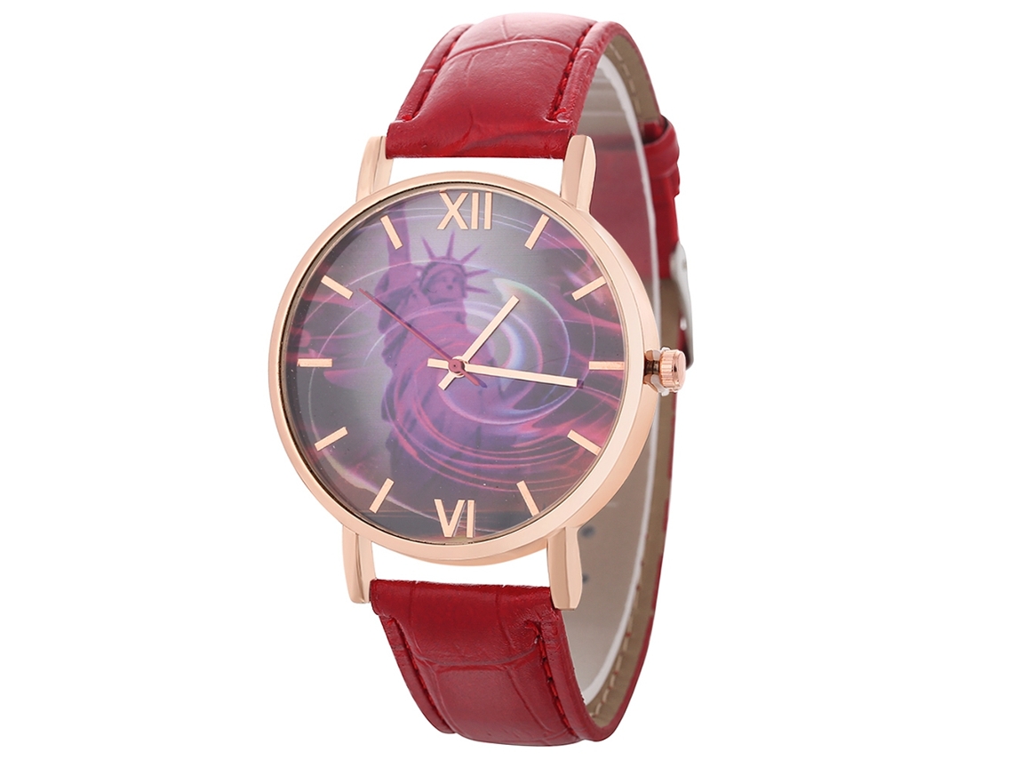 Reloj De Pulsera De Cuarzo Sencillo Y Moderno Con Correa De Cuero Para Hombres, Mujeres Y Estudiantes (rojo)