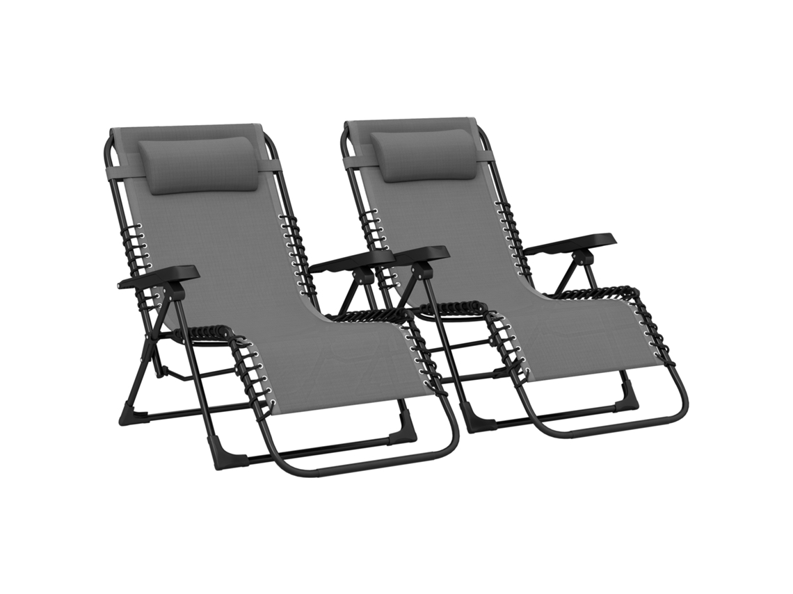 Juego 2 Tumbonas Plegables Reclinables, 90x65x112cm, Gris