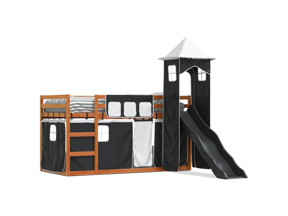 Litera Con Tobogán Y Cortinas 90x200 Cm Dkd Blanco Y Negro Home Decor
