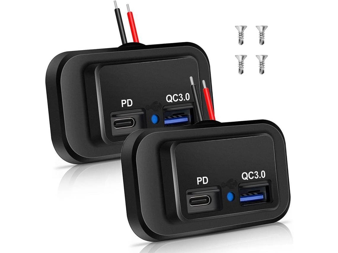 Dos Tomas Usb Para Vehículos Recreativos De 12 V/24 V, Puerto De Carga Dual Pd3.0 Tipo-c (usb-c) Y Qc3.0.