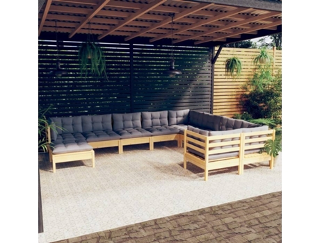 Conjunto 10 de muebles de jardín VIDAXL y cojines madera de pino