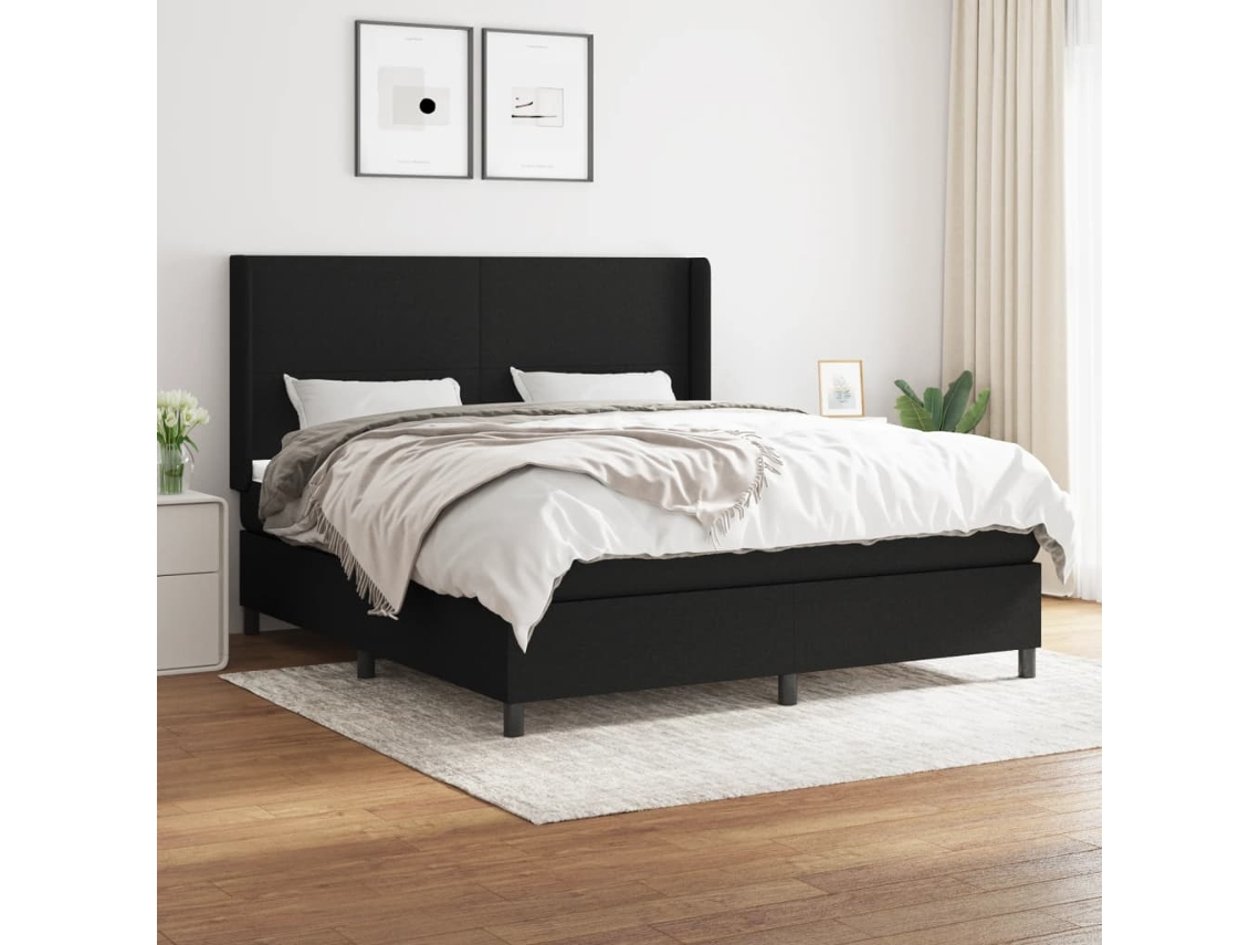 Cama Box Spring Con Colchón Tela Negro 180x200 Cm