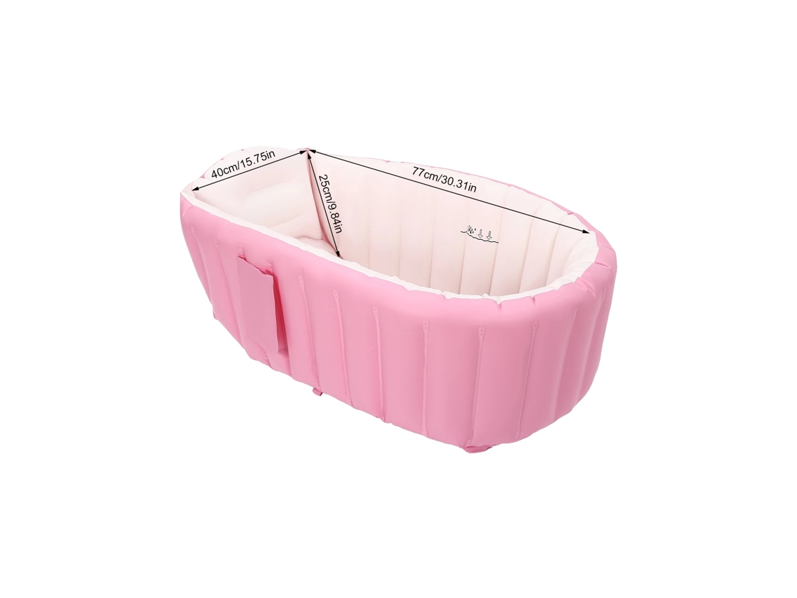 Bañera inflable para bebé, fácil montaje, diseño que ahorra espacio, color rosa.