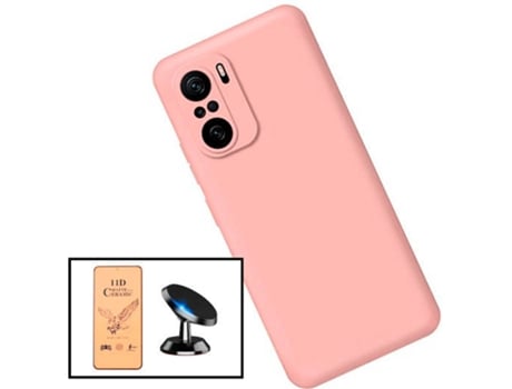 Kit Cristal Templado CeramicGlass Full Cover, Funda Silicona Liquida y Soporte Magnético de Coche Xiaomi Redmi Note 10s PHONECARE Rosa