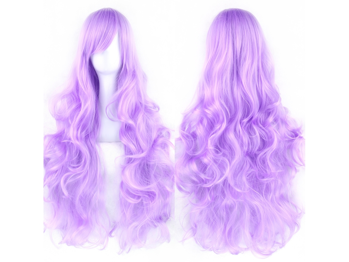 Peluca larga y rizada para cosplay de personajes de anime, 80cm (violeta claro) Gertiz