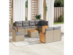 Conjunto de sofá de jardín de 9 piezas con cojines, mimbre sintético beige, Dkd Home Decor