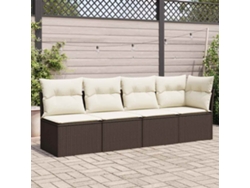 Sofá de jardín con cojines, 4 plazas, mimbre, PE, marrón, Dkd Home Decor