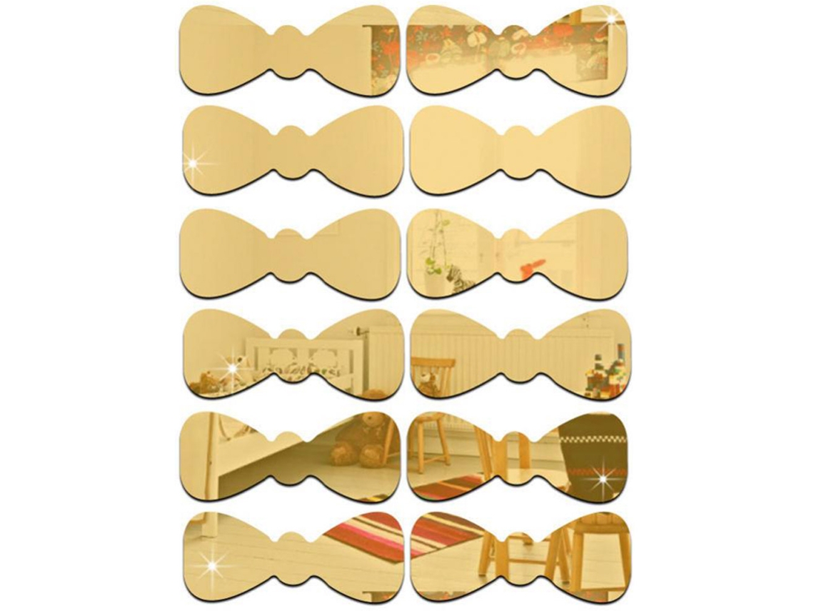 Adhesivo de pared acrílico Baok con diseño de espejo y corbata, ideal para decoración del hogar y la habitación infantil (dorado).
